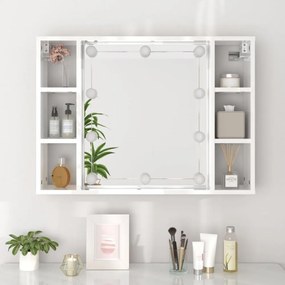 magasfényű fehér tükrös szekrény LED-ekkel 76 x 15 x 55 cm