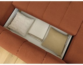 Téglavörös kinyitható-tárolóhelyes sarokkanapé (jobb oldali-U alakú) Fuji – Bobochic Paris