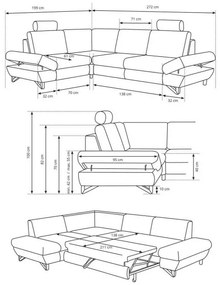AVESTA ággyá nyitható balos L-alakú kárpitozott sarokkanapé tárolóhellyel, szürke