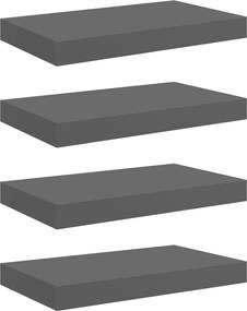 vidaXL 4 db magasfényű szürke MDF lebegő fali polc 40 x 23 x 3,8 cm
