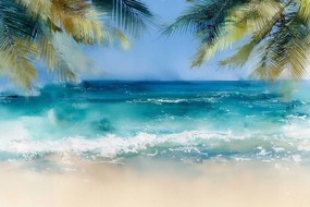 Fotótapéta Flizelina Egzotikus Trópusi Tengerpart Óceán Pálmafák 208x146 ragasztó