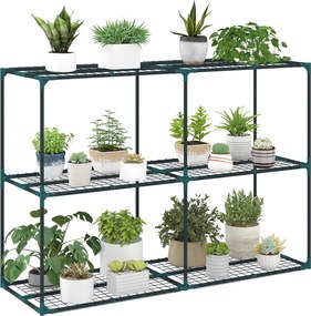 Outsunny 3-rétegű növénytartó állvány beltérre és kültérre — acél, masszív csereptartó teraszra, kertbe és erkélyre, sötétzöld | Aosom