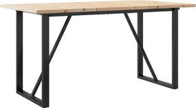 vidaXL tömör fenyőfa és acél étkezőasztal O-vázzal 160x80x75,5 cm