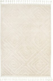 Nappali Szőnyeg Krémszínű Shaggy Bolyhos Rombusz Mintás Boho Berber 80x150 cm