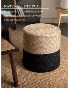 Fekete-natúr színű puff Juta Gold Black – Hanse Home