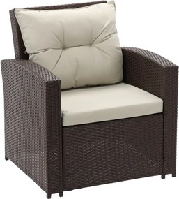 NAGY KERTI BÚTORSZETT (KANAPÉ, 2 FOTEL, 2 PUFF, ASZTAL) - BARNA, PÁRNÁK - BÉZS