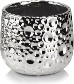 Ezüst színű kerámia gömb virágcserép 16 cm