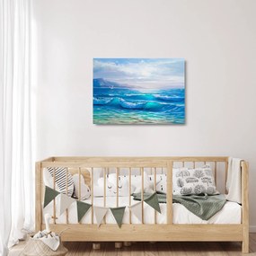 Üveg kép - Olajfestmény a tengerről sirályokkal (70x50 cm)