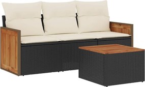 vidaXL 4 részes fekete polyrattan kerti ülőgarnitúra párnákkal