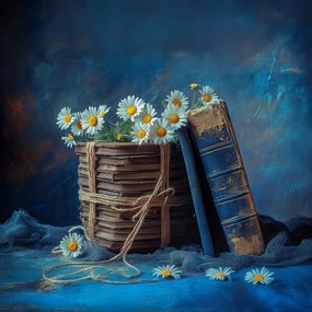 Vászonkép Canvas Dekoráció Régi Könyvek Virágok Margaréták 80x80
