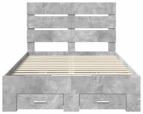 vidaXL Ágykeret fiókkal fejtámlával Beton Szürke 120 x 200 cm Faanyag