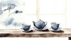 Vászonkép Canvas Japandi Orient Tea Csésze Teáskanna Ablak 40x40