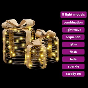 Ajándékdoboz Dekoráció 3 pcs Meleg fehér 20 x 20 x 20 cm Rattan