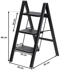 4Home Steel öszecsukható acél lépcsőfokok, 3 fok, fekete