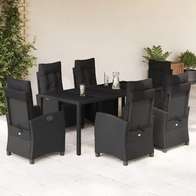 7 részes fekete polyrattan kerti étkezőgarnitúra párnával