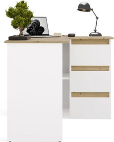 Aldabra NICEA íróasztal 120x48.5x75 cm, jobbos, tölgy-fehér