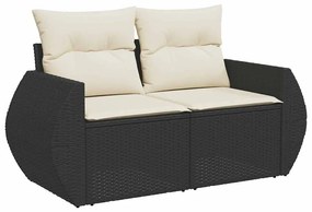 10 részes fekete polyrattan kerti ülőgarnitúra párnákkal