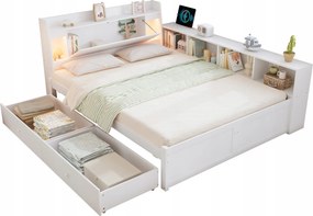 Franciaágy Fa ágy 2 lámpa Fiókos aljzat 140x200cm fehér