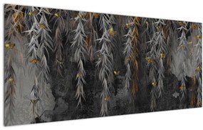 Kép -Fűzfa gallyak fekete háttérrel (120x50 cm)