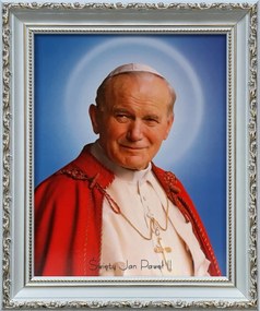 Vászonkép 31x26 Szent II. János Pál Pápa Fehér Díszített Keret