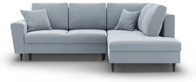 Világoskék bársony kinyitható tárolóhelyes sarokkanapé (jobb oldali-L alakú) Kyoto – Cosmopolitan Design