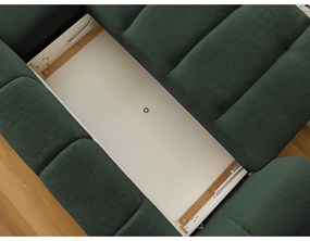 Zöld kinyitható-tárolóhelyes sarokkanapé (jobb oldali-heverő résszel) Fuji – Bobochic Paris