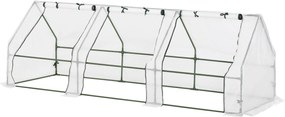 Outsunny Kültéri Kert Üvegház 270x90x90 cm Kerti Típus 3 Ablakkal Acél Vázú Terasz Üvegház Növénytermesztéshez Virágokhoz Paradicsomokhoz Fehér | Aoso
