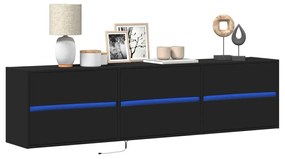 fekete falra szerelhető TV-szekrény LED-del 180 x 31 x 45 cm