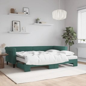 sötétzöld kihúzható bársony heverő matraccal 80 x 200 cm