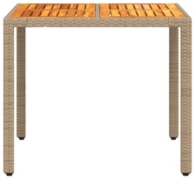 bézs polyrattan és akácfa kerti asztal 90 x 90 x 75 cm