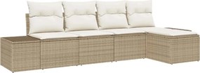 vidaXL Kerti Kanapé Szett párnával 5 pcs Beige és krém polirattan