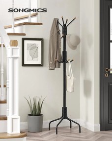 Álló fogas, fém ruhafogas 12 akasztóval, 55 x 55 x 180 cm, fekete