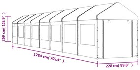 fehér polietilén pavilon tetővel 17,84 x 2,28 x 2,69 m