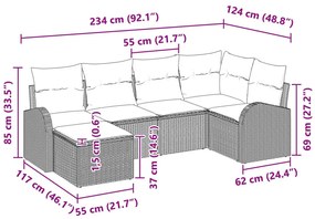 6 darabos kerti kanapészett párnákkal szürke poli rattan