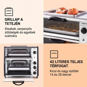 OneConcept All-You-Can-Eat, dupla mini sütő grill-lemezzel, 42 L, 2350 W