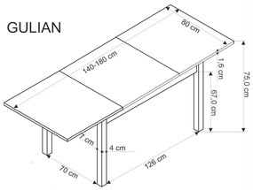 Gulian bővíthető étkezőasztal 140-180cm