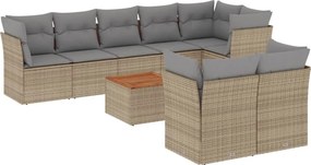 vidaXL 9 részes bézs polyrattan kerti ülőgarnitúra párnákkal