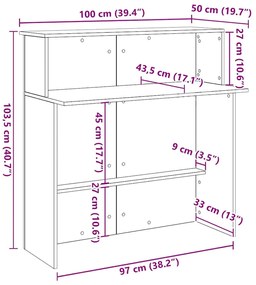 recepciós pult barna tölgyszínű 100x50x103,5 cm szerelt fa