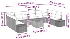 11 darabos kerti kanapészett párnákkal Bézs Poli Rattan Akác