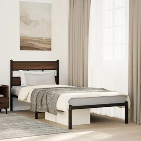 barna tölgy színű fejtámlás ágykeret matrac nélkül 100 x 200 cm