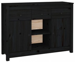 fekete tömör fenyőfa tálalószekrény 100x35x74,5 cm