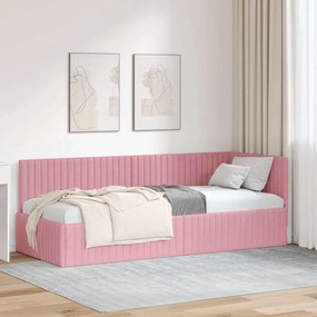 Sarokágy keret fejtámlával Rózsaszín 80 x 200 cm Bársony