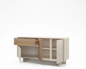 Bézs-natúr színű komód tölgyfa dekorral 146x76x45 cm Carpi – Marckeric