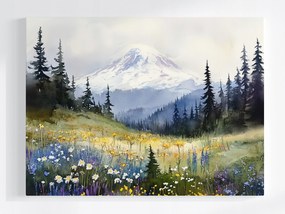 Poszter Tájkép Hegyek Hó Erdő Tisztás Virágok Tavasz 80x60