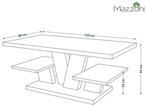 Mazzoni VIVA MATT Arany Tölgy/Fekete - MODERN DOHÁNYZÓASZTAL POLCOKKAL