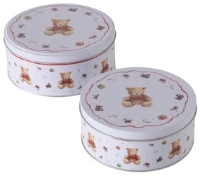 Karácsonyi kerek fémdoboz 2 db szett macis