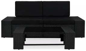 3 részes fekete polyrattan kerti ülőgarnitúra