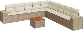 vidaXL 10 részes bézs polyrattan kerti ülőgarnitúra párnával