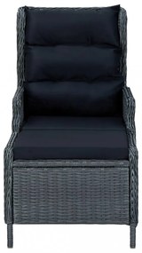 sötétszürke dönthető polyrattan kerti szék lábzsámollyal