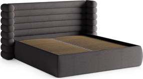 Sötétszürke kárpitozott ágyneműtartós franciaágy ágyráccsal 180x200 cm Mount – Micadoni